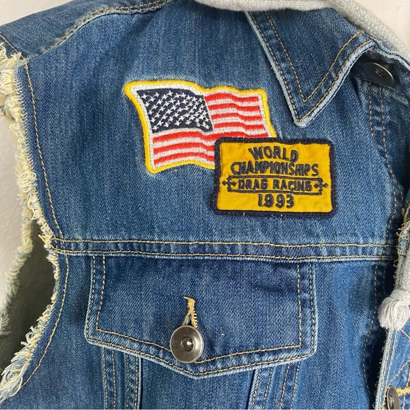 American Rag Men's Blue American Patchwork Sleeveless Denim Jacket Size Large - Picture 6 of 13